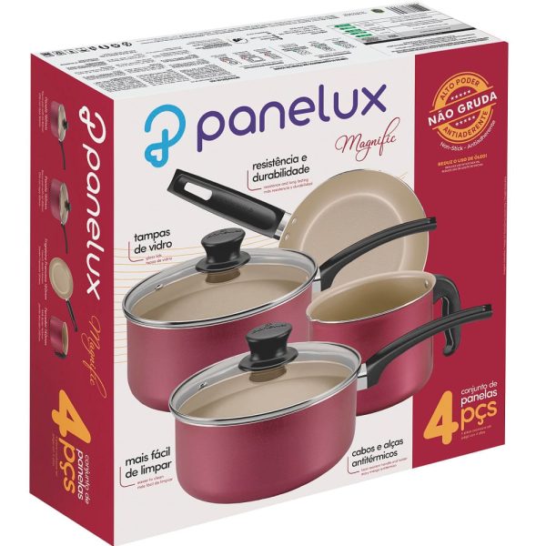 Jogo de Panelas Panelux 4 Peças Magnific Revestimento Interno e Externo Antiaderente Cereja