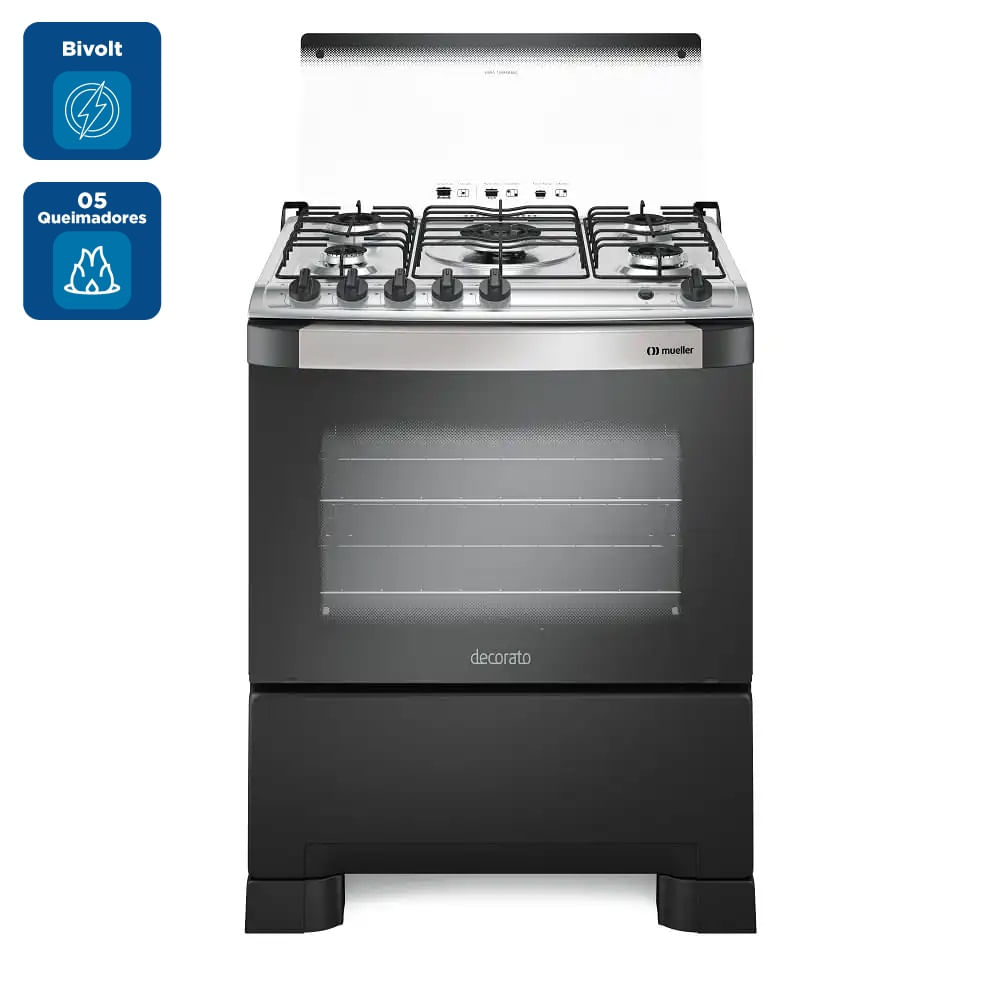 Fogão De Piso Mueller 5 Bocas Decorato Preto - Bivolt - Image 2