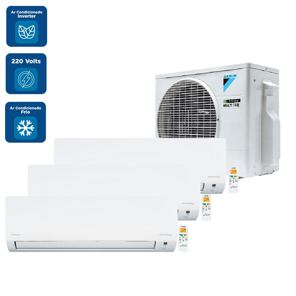 Ar Condicionado Tri Split Hi Wall Inverter Daikin Lite Smart 2x9000 + 1x12000 BTU/h Frio 3MKC18S5VL – 220 Volts - Image 2
