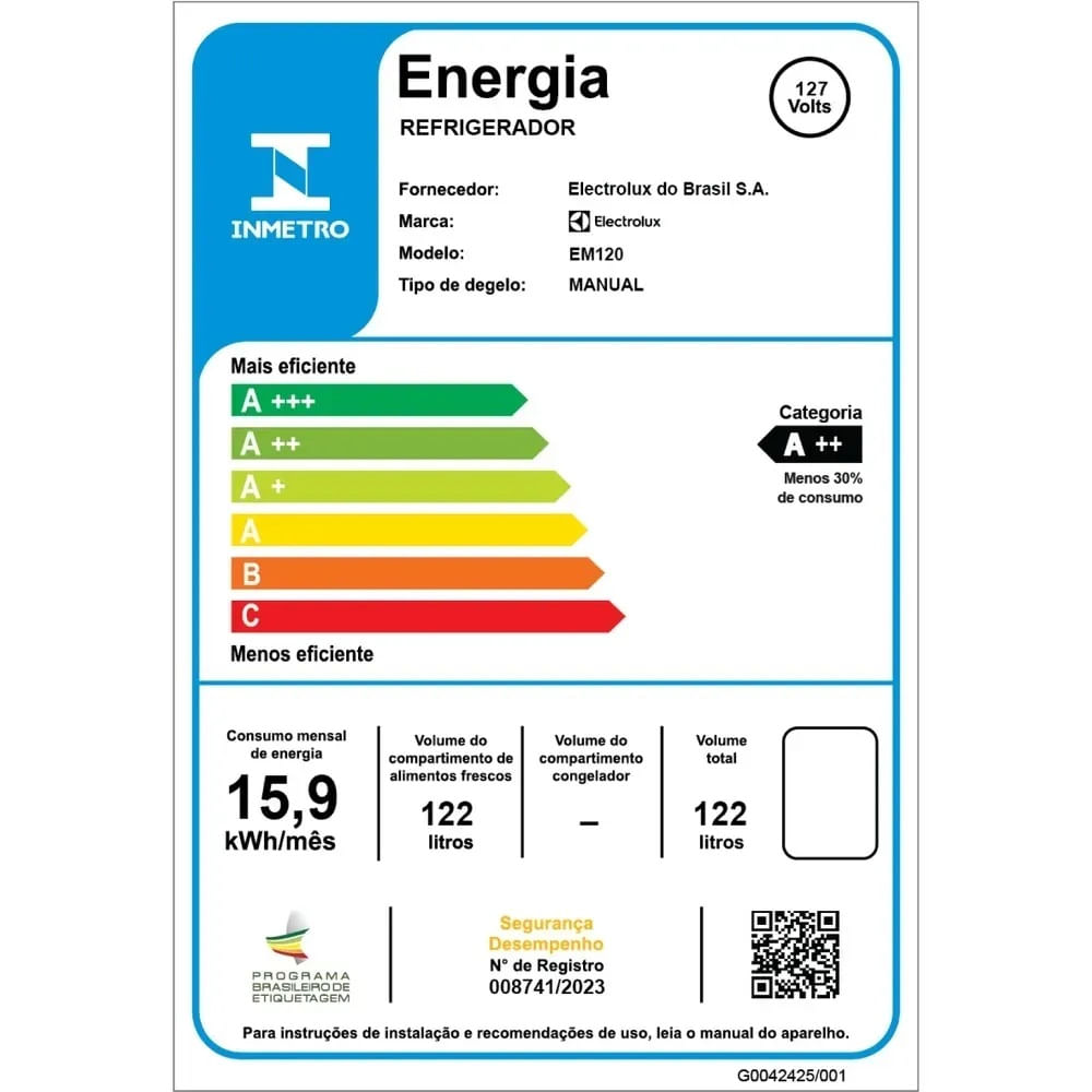 Frigobar Electrolux 122 Litros com Controle de Temperatura Efficient Branco EM120 – 127 Volts - Image 8