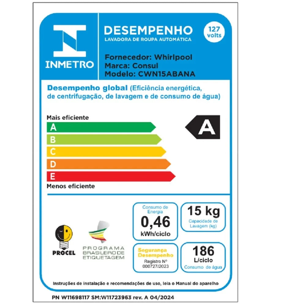 Máquina de Lavar Consul 15Kg com Modo Eco Branca CWN15ABBNA– 220 Volts - Image 9