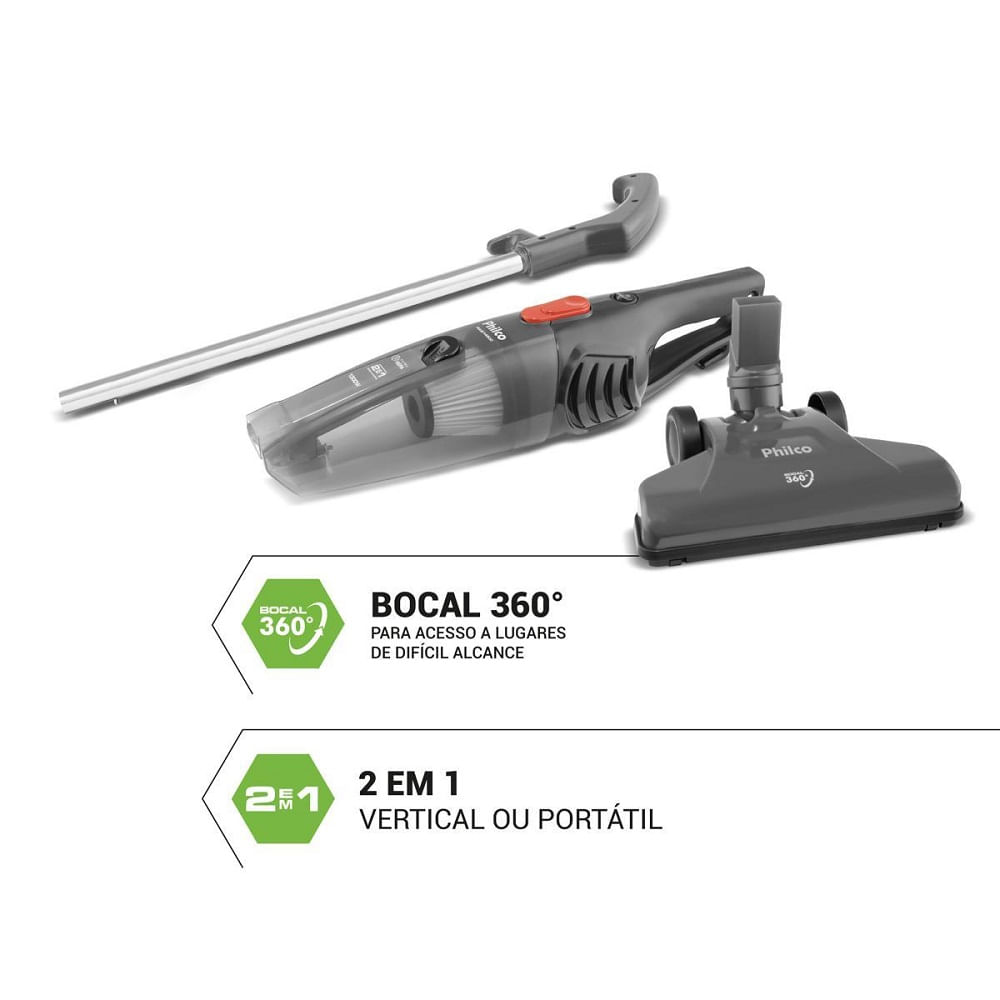 Aspirador de Pó Philco com Filtro 2 em 1 Vertical Cinza PAS1450C – 127 Volts - Image 12