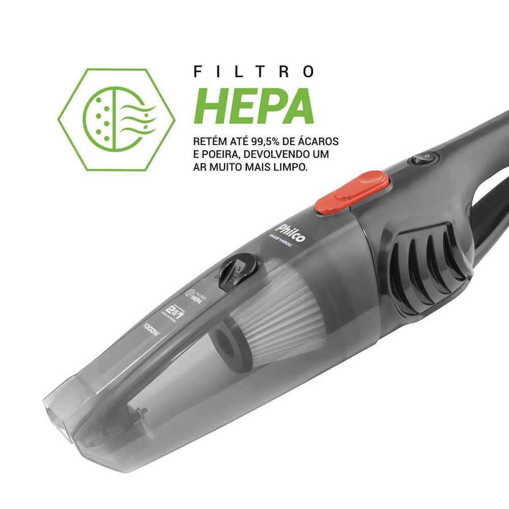 Aspirador de Pó Philco com Filtro 2 em 1 Vertical Cinza PAS1450C – 220 Volts - Image 10