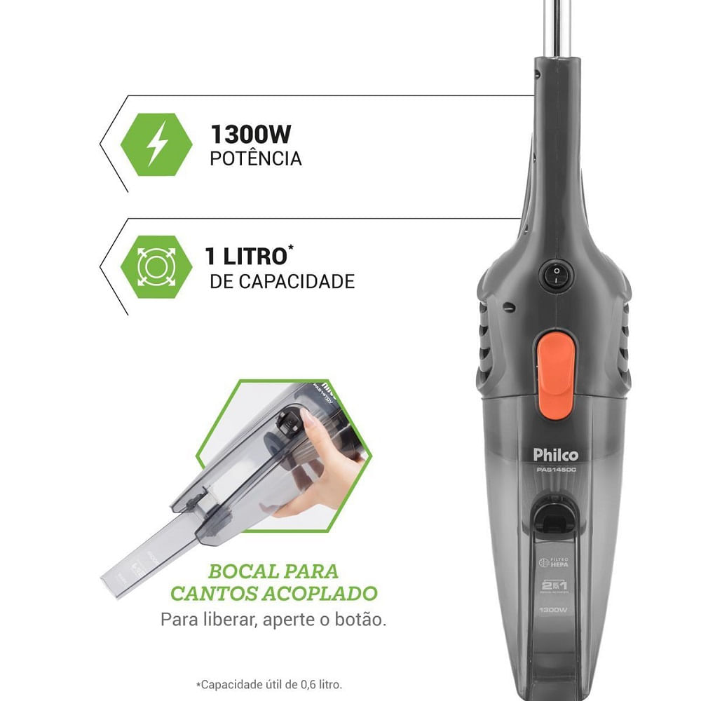Aspirador de Pó Philco com Filtro 2 em 1 Vertical Cinza PAS1450C – 220 Volts - Image 11