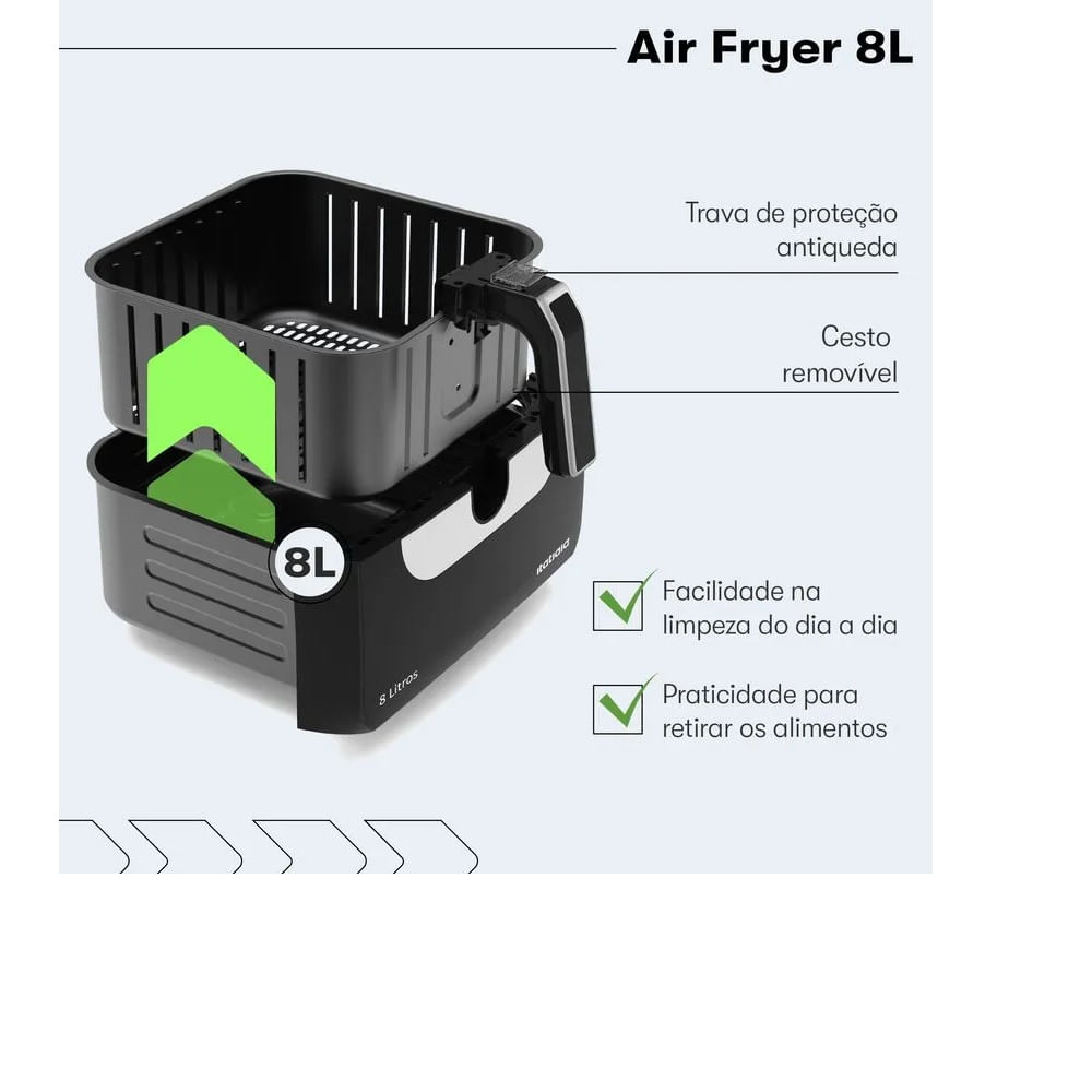 Fritadeira Air Fryer Itatiaia 8 Litros Preta AFITA2003 – 220 Volts - Image 9