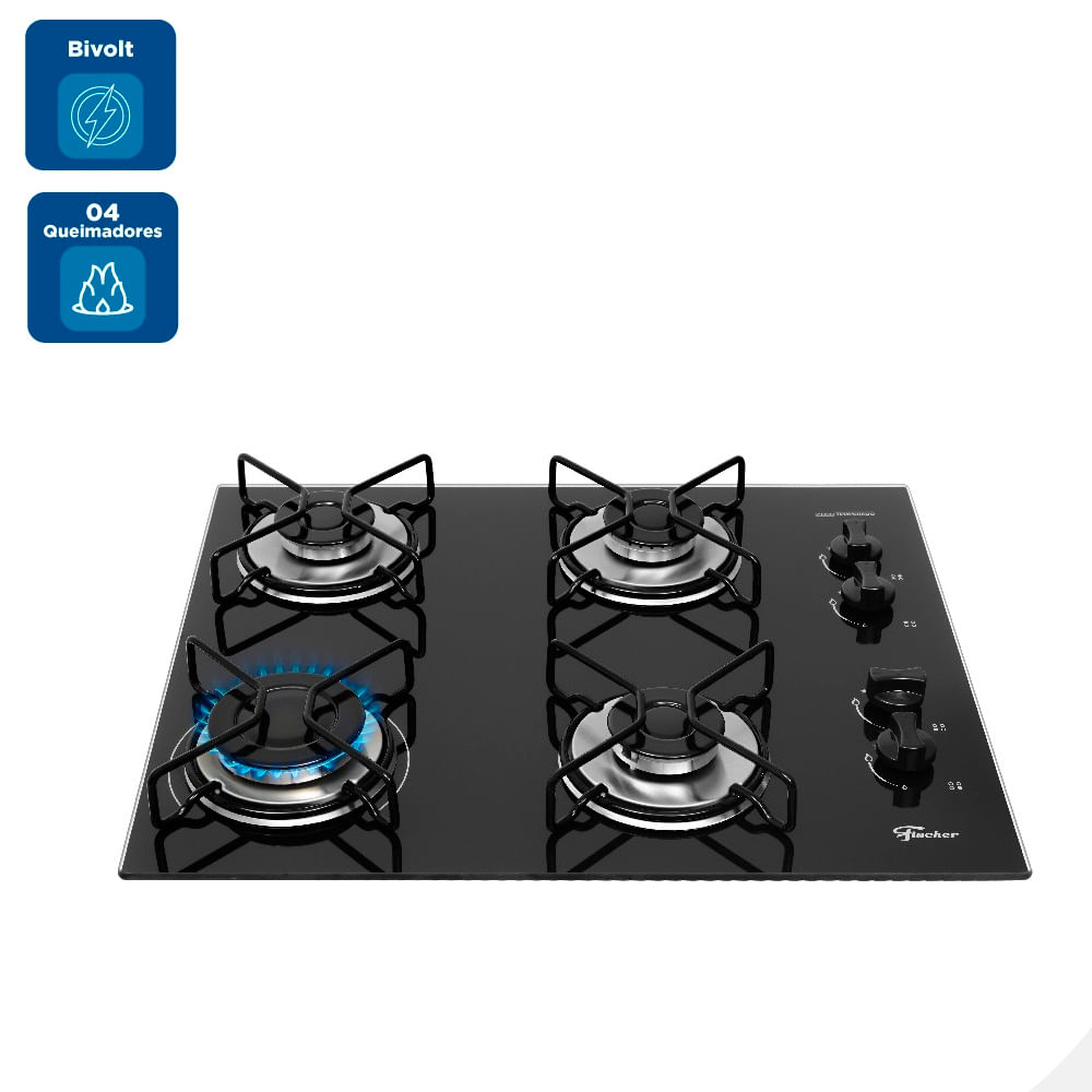 Cooktop a Gás Fischer 4 Bocas Fit Line Preto – Bivolt - Image 2