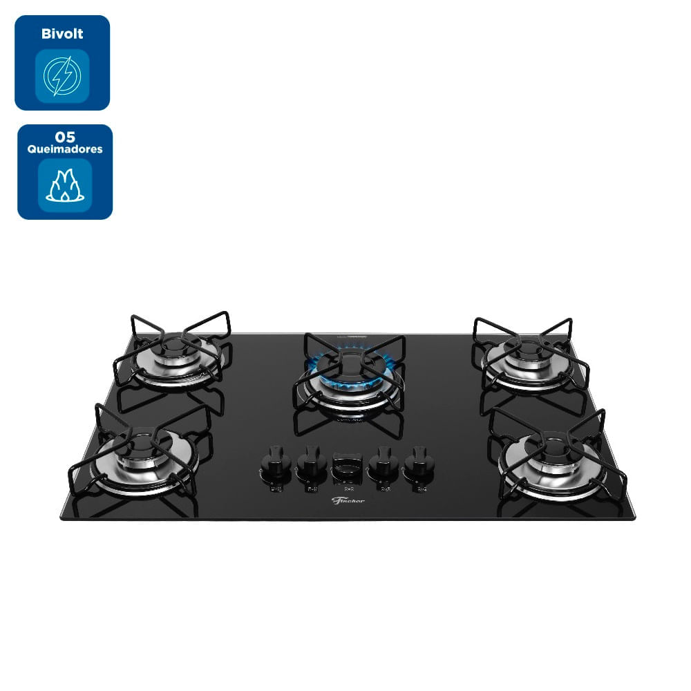 Cooktop a Gás Fischer 5 Bocas Fit Line Preto – Bivolt - Image 2