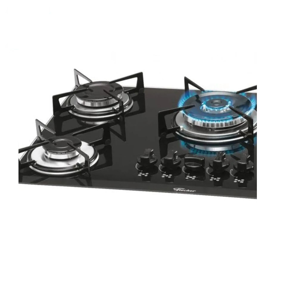 Cooktop Fischer 5 Bocas Mesa Vidro Tripla Chama Preto - Bivolt - Image 4