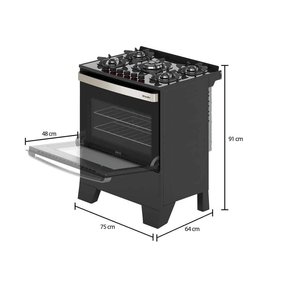 Fogão Mueller 5 Bocas Piacere Vetro Preto Fosco – Bivolt - Image 12
