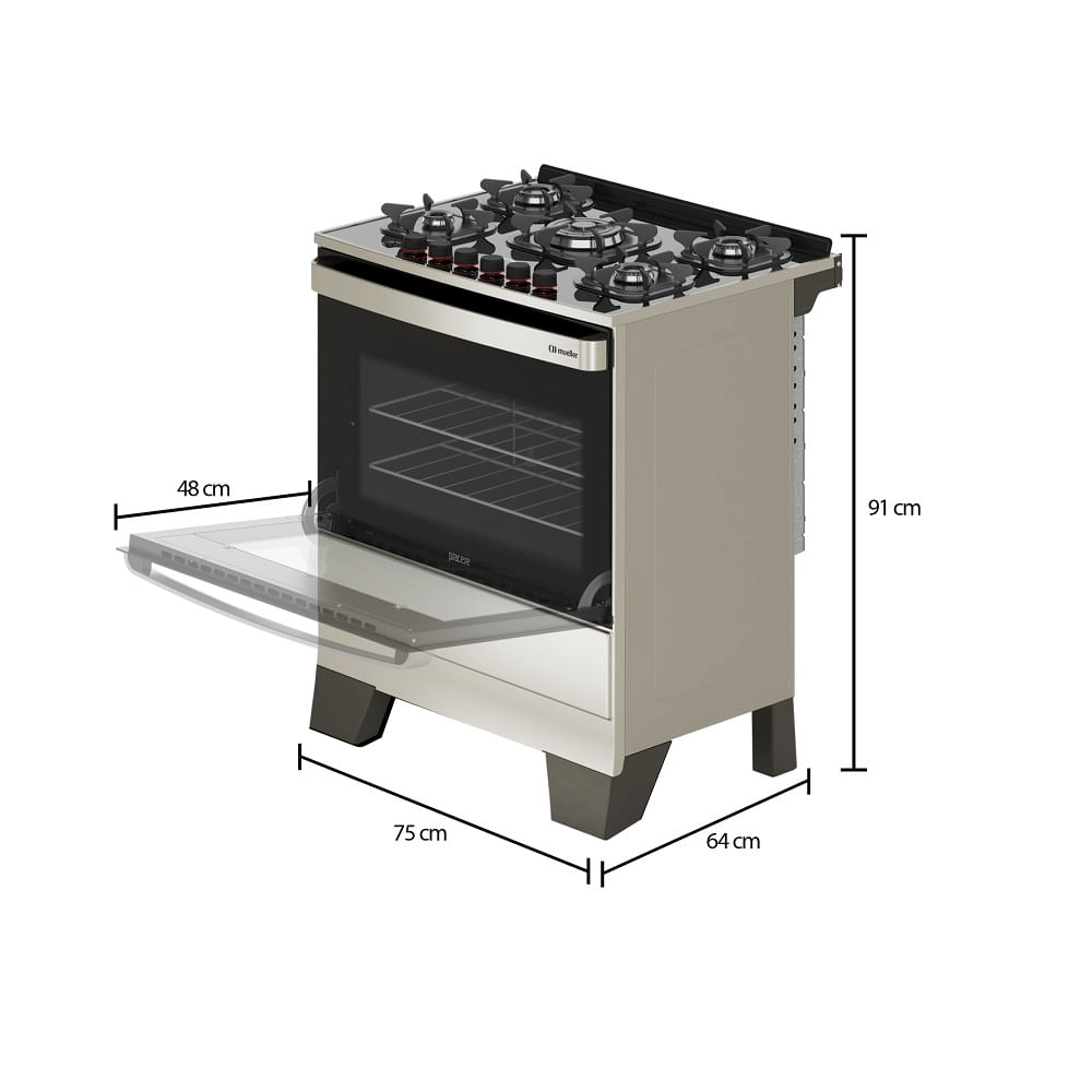 Fogão de Piso Mueller 5 Bocas Piacere Vetro Inox – Bivolt - Image 12