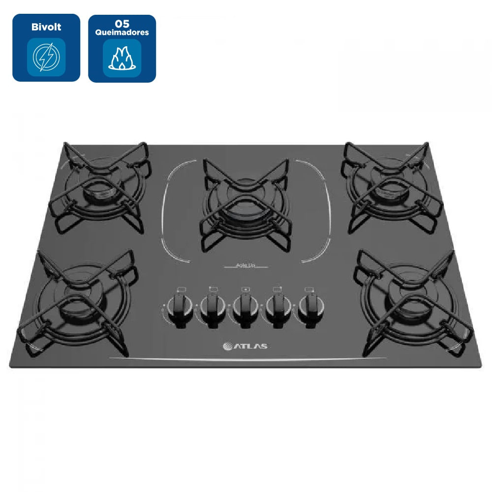 Cooktop Atlas 5 Bocas Agile Up Glass com Acendimento Superautomático e Mesa de Vidro Preto – Bivolt - Image 2