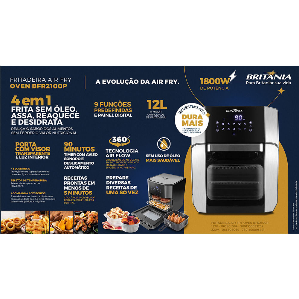 Fritadeira Britânia 12 Litros Air Fry Oven Preta BFR2100P - 127 Volts - Image 42