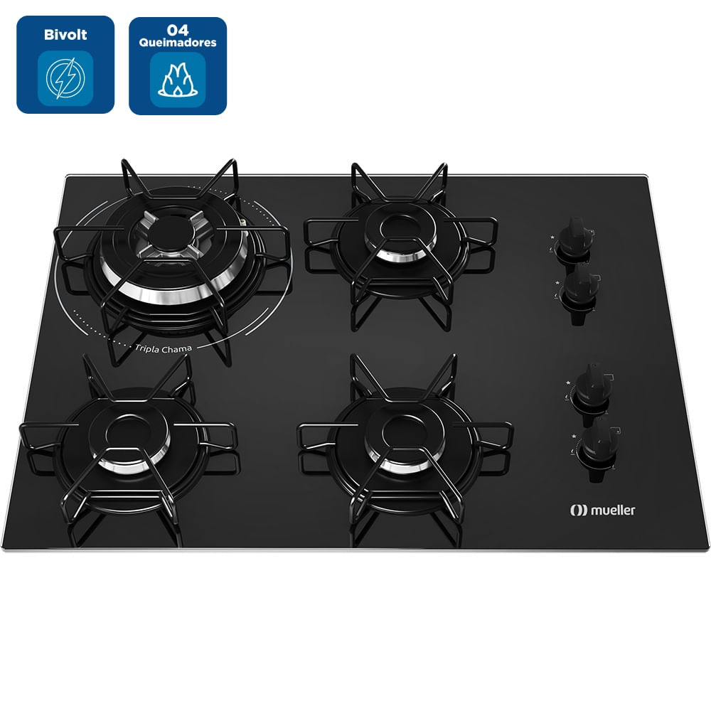 Cooktop a Gás Mueller 4 Bocas Tripla Chama Preto MCG134BG1 – Bivolt - Image 2