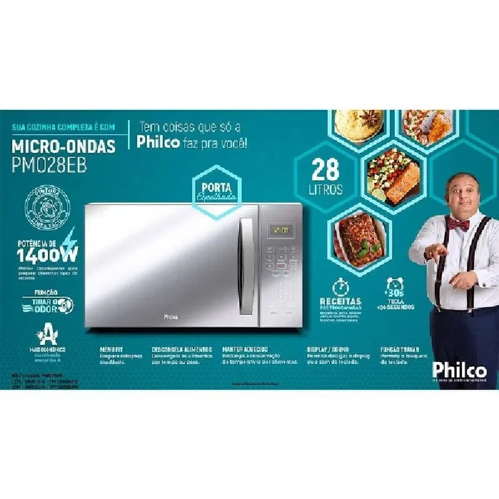 Micro-ondas Philco 28 Litros com Revestimento Limpa Fácil Espelhado Branco PMO28EB – 220 Volts - Image 12