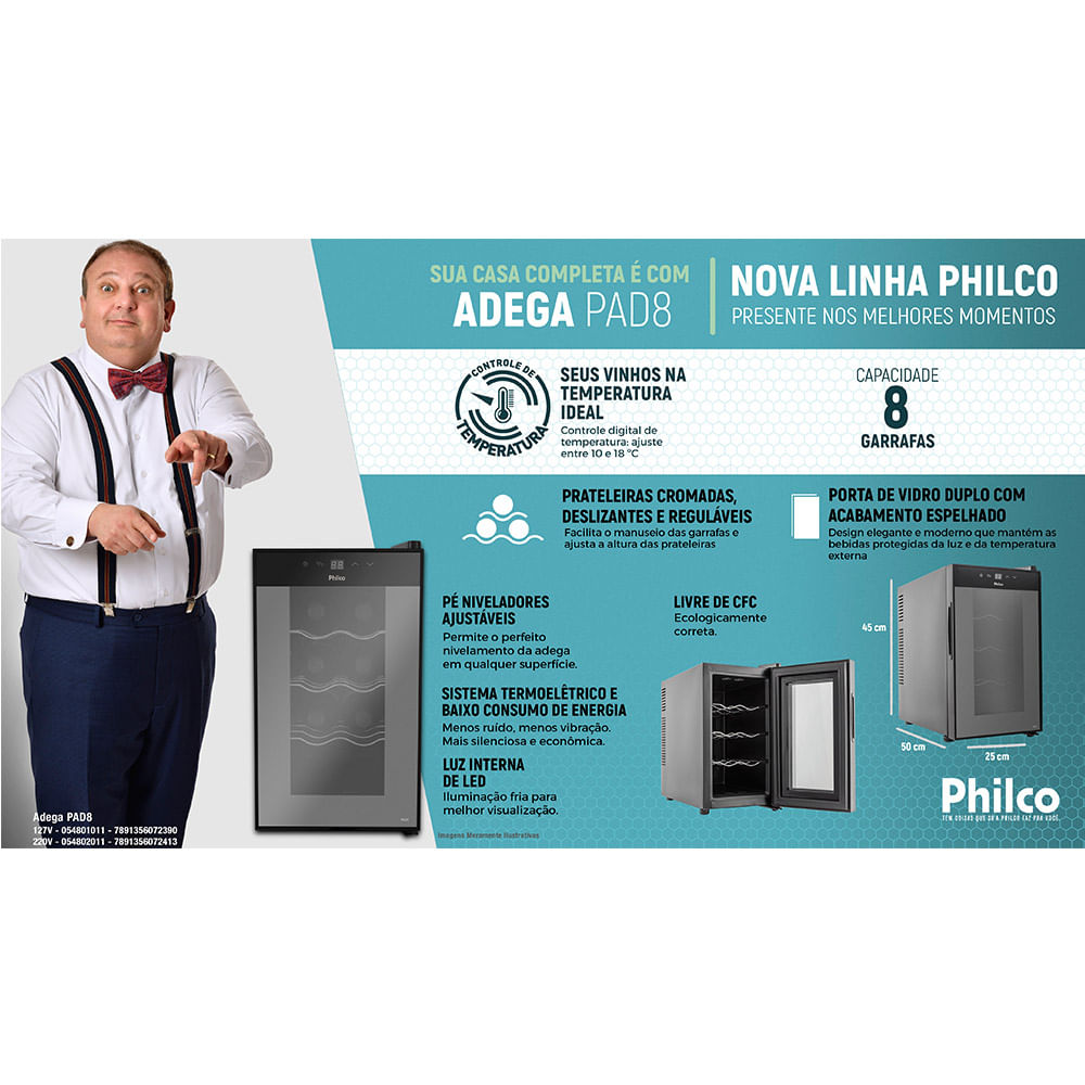Adega Philco 8 Garrafas Display Eletrônico Preta PAD8 – 127 Volts - Image 7