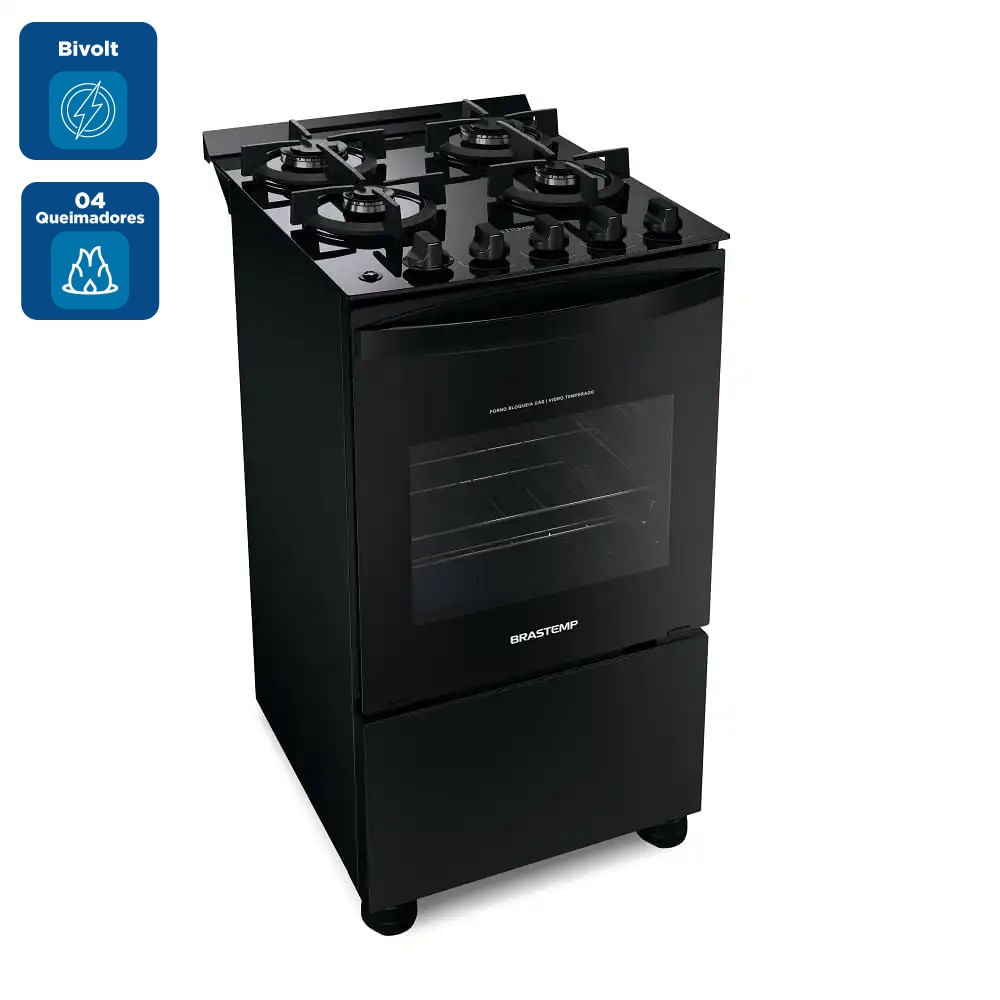 Fogão de Piso Brastemp 4 Bocas com mesa de vidro e grades duplas de ferro fundido Preto - BFO4VAE - Bivolt - Image 2