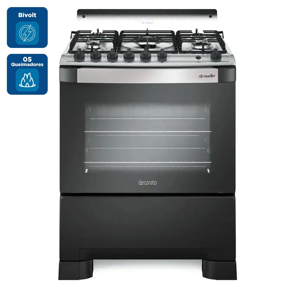 Fogão De Piso Mueller 5 Bocas Decorato Gourmet Preto Fosco - Bivolt - Image 2