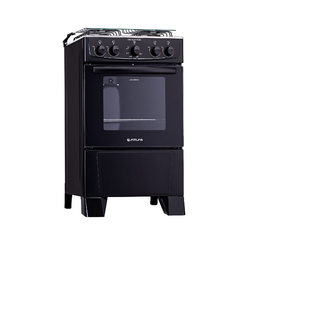 Fogão de Piso Atlas 4 Bocas Com Mesa Inox Coliseum Plus Preto - Image 3