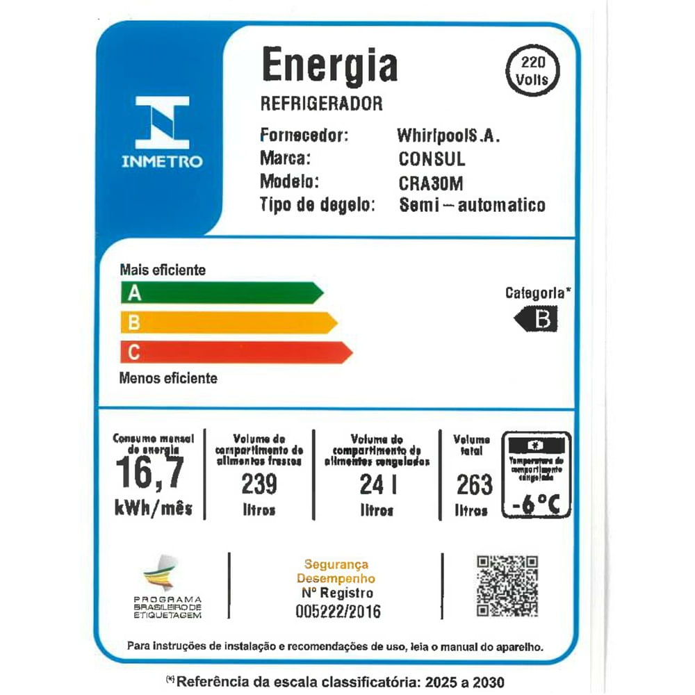 Refrigerador Consul 263 Litros Degelo Seco Branco CRA30MB - 220 Volts - Image 13