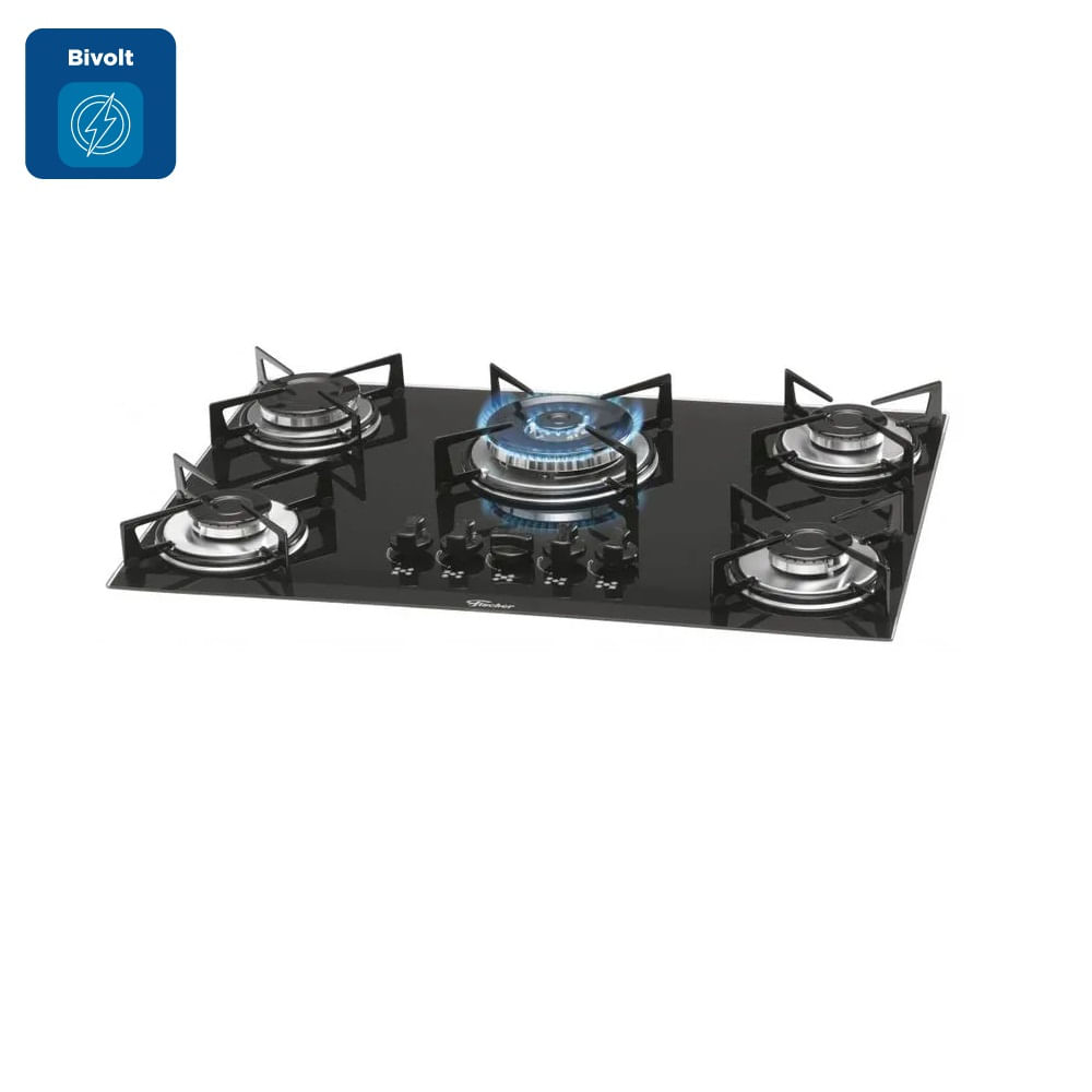 Cooktop Fischer 5 Bocas Mesa Vidro Tripla Chama Preto - Bivolt - Image 2