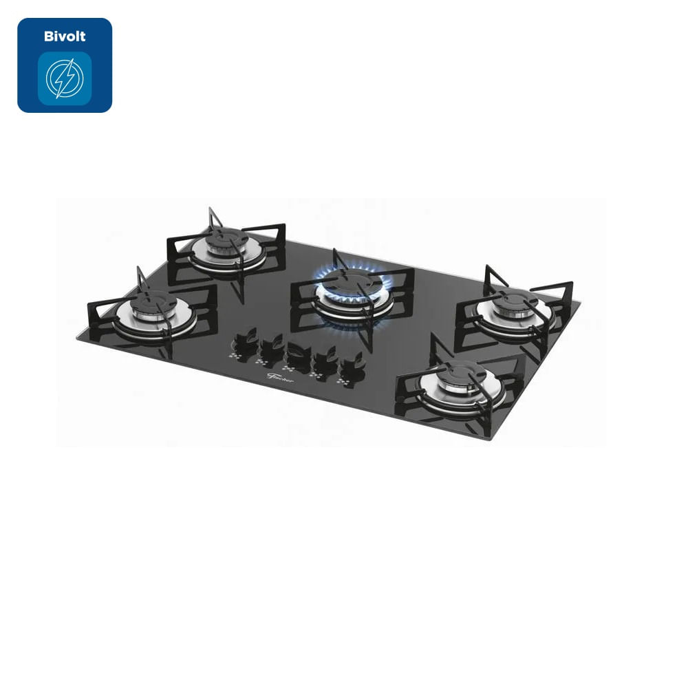Cooktop a Gás Fischer 5 Bocas com Mesa de Vidro Preto – Bivolt - Image 2