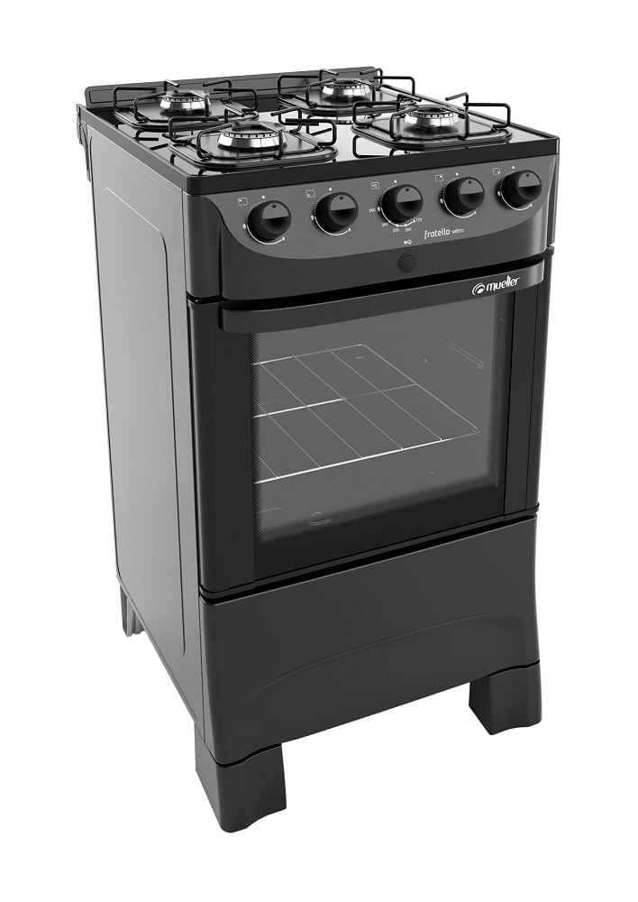 Fogão de Piso Mueller 4 bocas com mesa de vidro Fratello Vetro Preto – Bivolt - Image 2