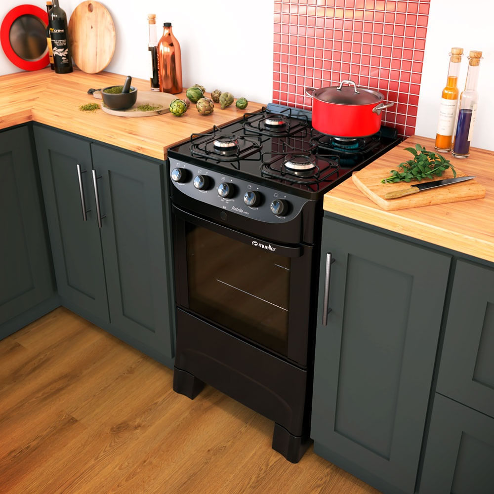 Fogão de Piso Mueller 4 bocas com mesa de vidro Fratello Vetro Preto – Bivolt - Image 9