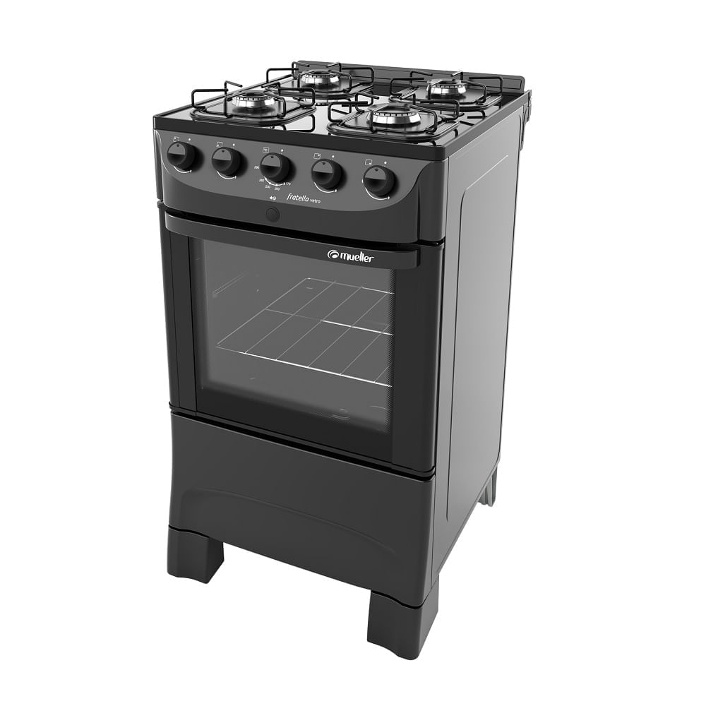 Fogão de Piso Mueller 4 bocas com mesa de vidro Fratello Vetro Preto – Bivolt - Image 3