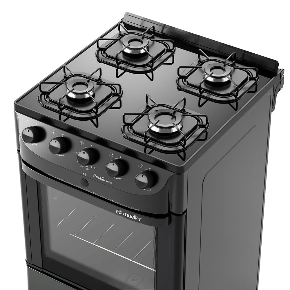 Fogão de Piso Mueller 4 bocas com mesa de vidro Fratello Vetro Preto – Bivolt - Image 4