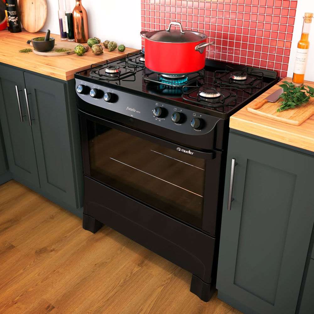 Fogão de Piso Mueller 5 Bocas Fratello Vetro com Mesa de Vidro Preto - Bivolt - Image 10