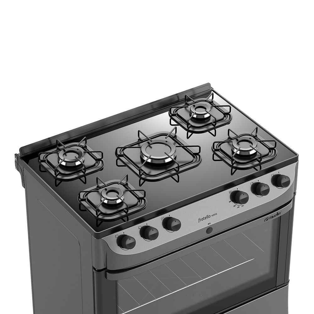 Fogão de Piso Mueller 5 Bocas Fratello Vetro com Mesa de Vidro Grafite - Bivolt - Image 4