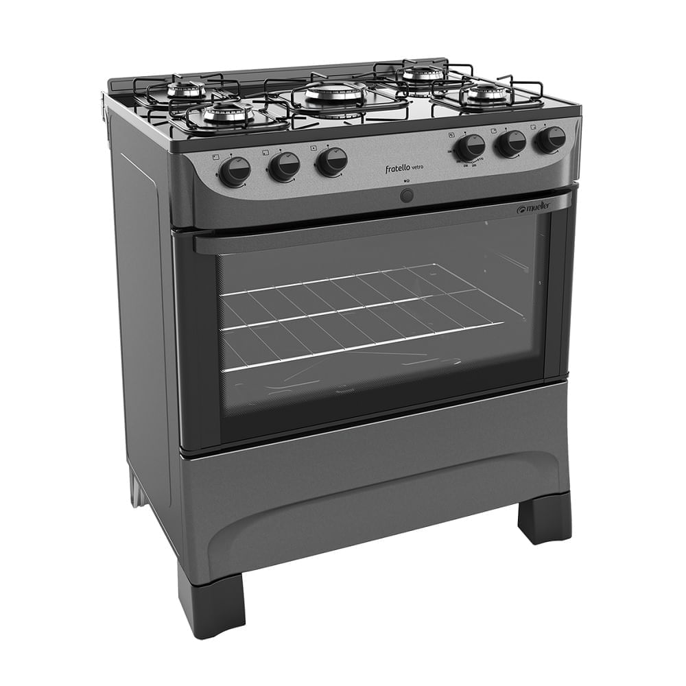 Fogão de Piso Mueller 5 Bocas Fratello Vetro com Mesa de Vidro Grafite - Bivolt - Image 2