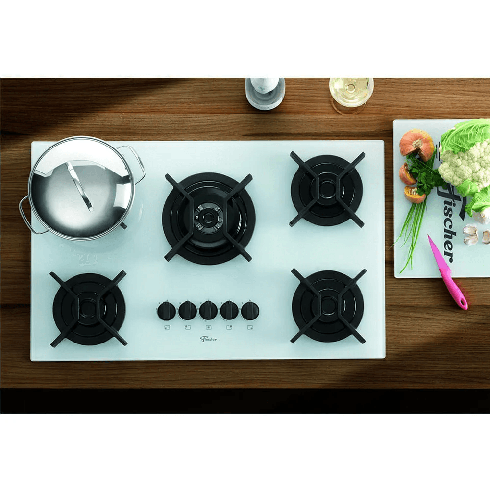 Cooktop a Gás Fischer 5 Bocas Tripla Chama Infinity Mesa Vidro Branco Puro – Bivolt - Image 3