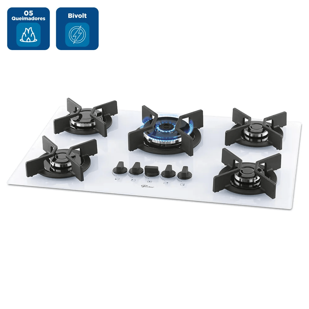 Cooktop a Gás Fischer 5 Bocas Tripla Chama Infinity Mesa Vidro Branco Puro – Bivolt - Image 2