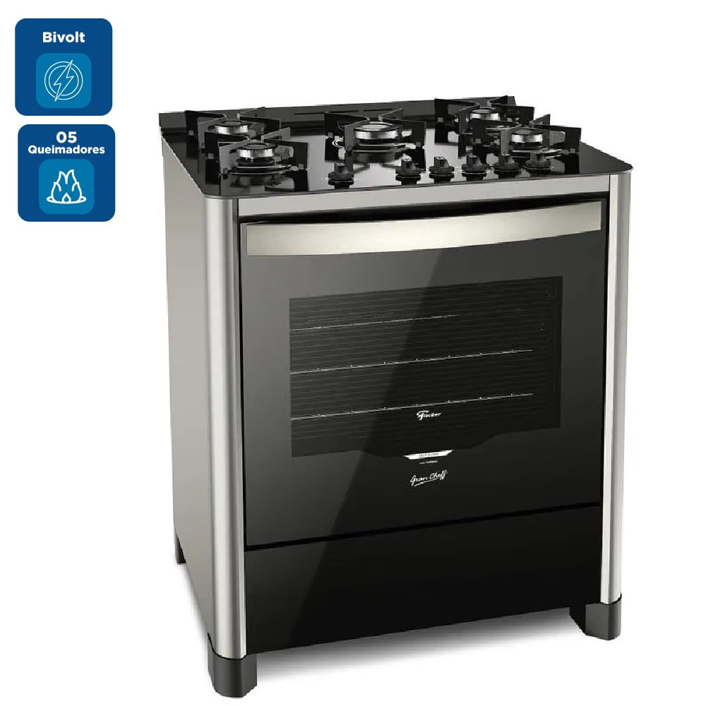 Fogão de Piso Fischer 5 Bocas Gran Cheff com Mesa de Vidro Silver - Bivolt - Image 2