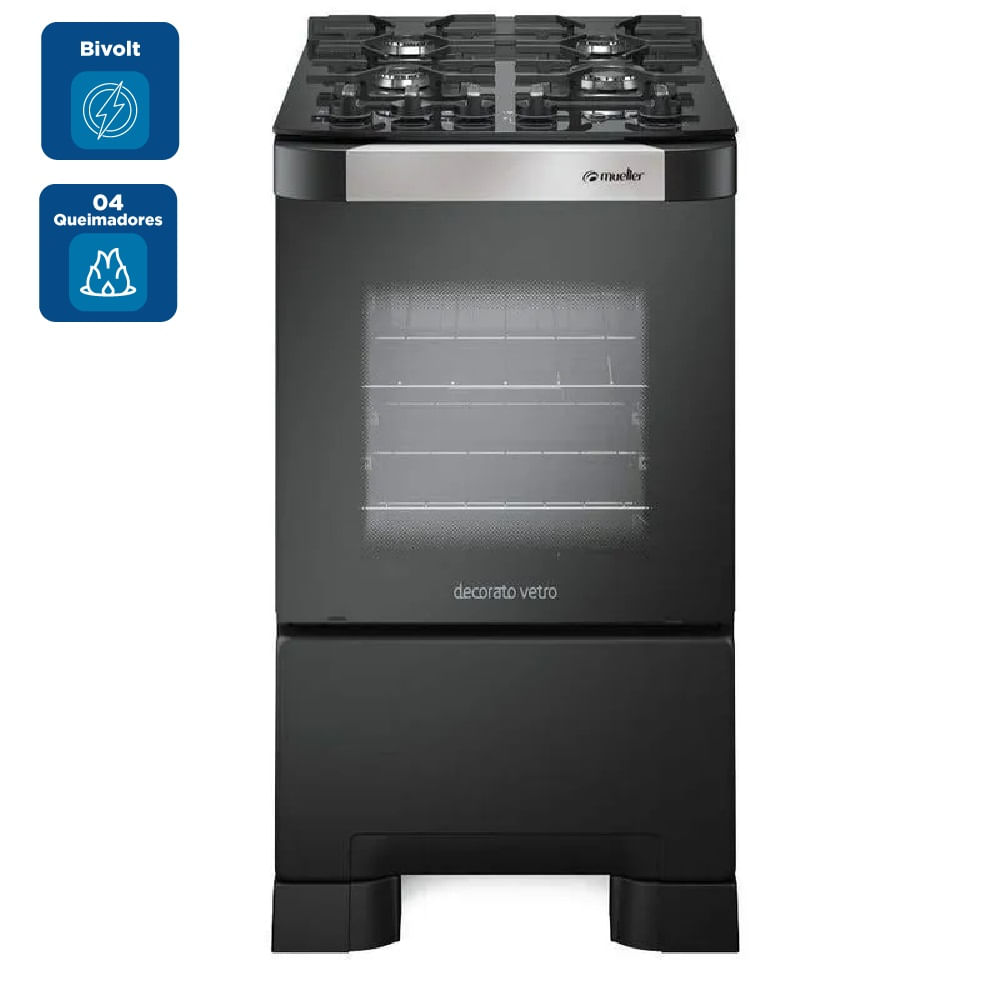 Fogão Mueller 4 Bocas Decorato Vetro Preto - Bivolt - Image 2
