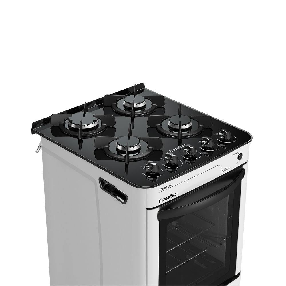 Fogão de Piso Esmaltec 4 Bocas Safira Glass Branco - Bivolt - Image 4