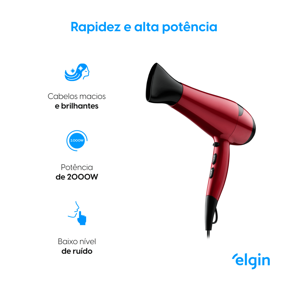 Secador de Cabelo Elgin Glossy Ion Vermelho - 220 Volts - Image 4