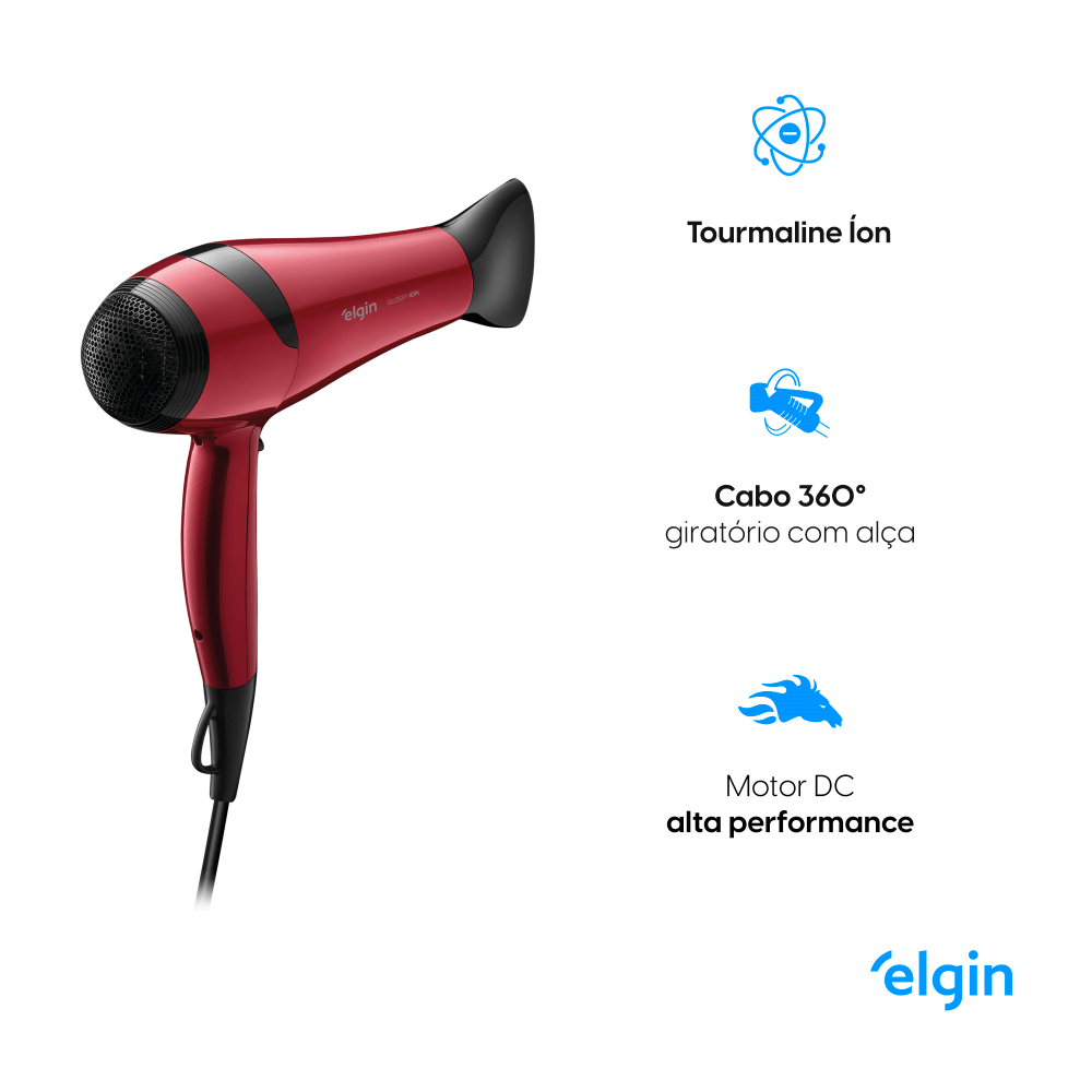 Secador de Cabelo Elgin Glossy Ion Vermelho - 220 Volts - Image 5