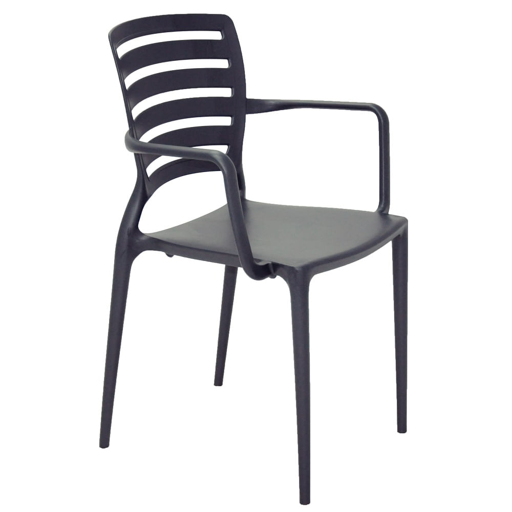 Conjunto de 4 Cadeiras Plásticas Tramontina Sofia Encosto Horizontal e Braços Polipropileno e Fibra de Vidro Grafite - Image 6