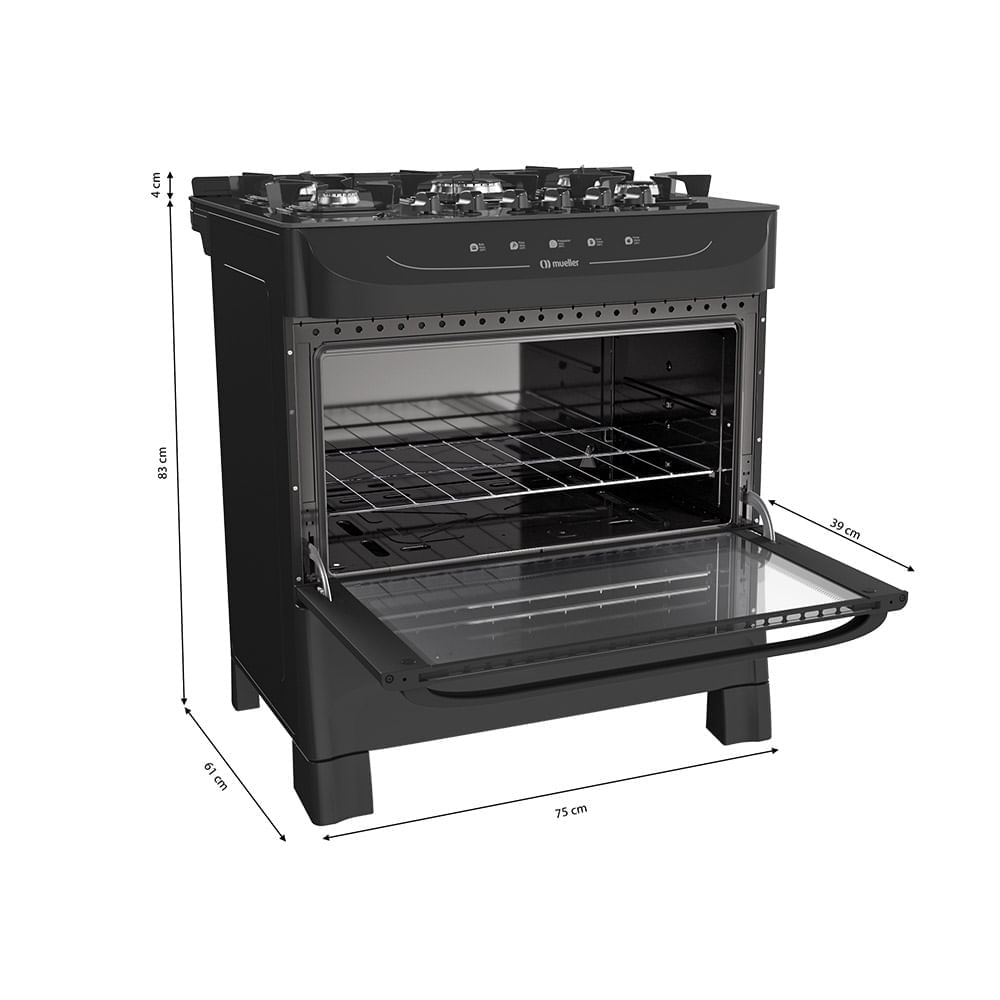 Fogão De Piso Mueller 5 Bocas Mesa De Vidro Preto MFV5BB - Bivolt - Image 8