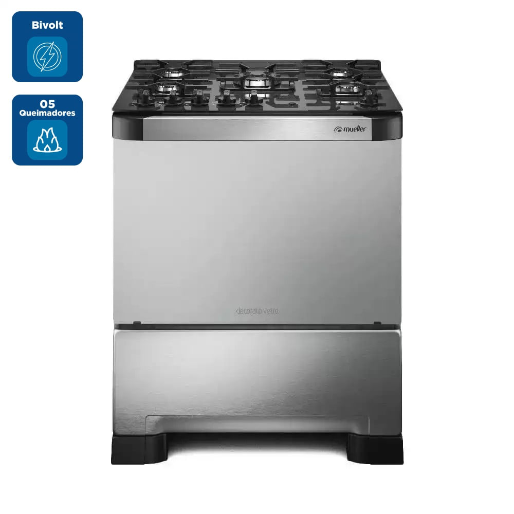 Fogão De Piso Mueller 5 Bocas Decorato Vetro Inox - Bivolt - Image 2