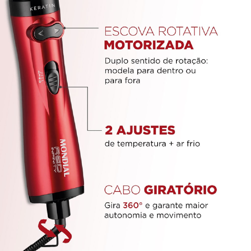 Escova Secadora Mondial Infinity Keratin Vermelho ER-11-KR - 220 Volts - Image 6