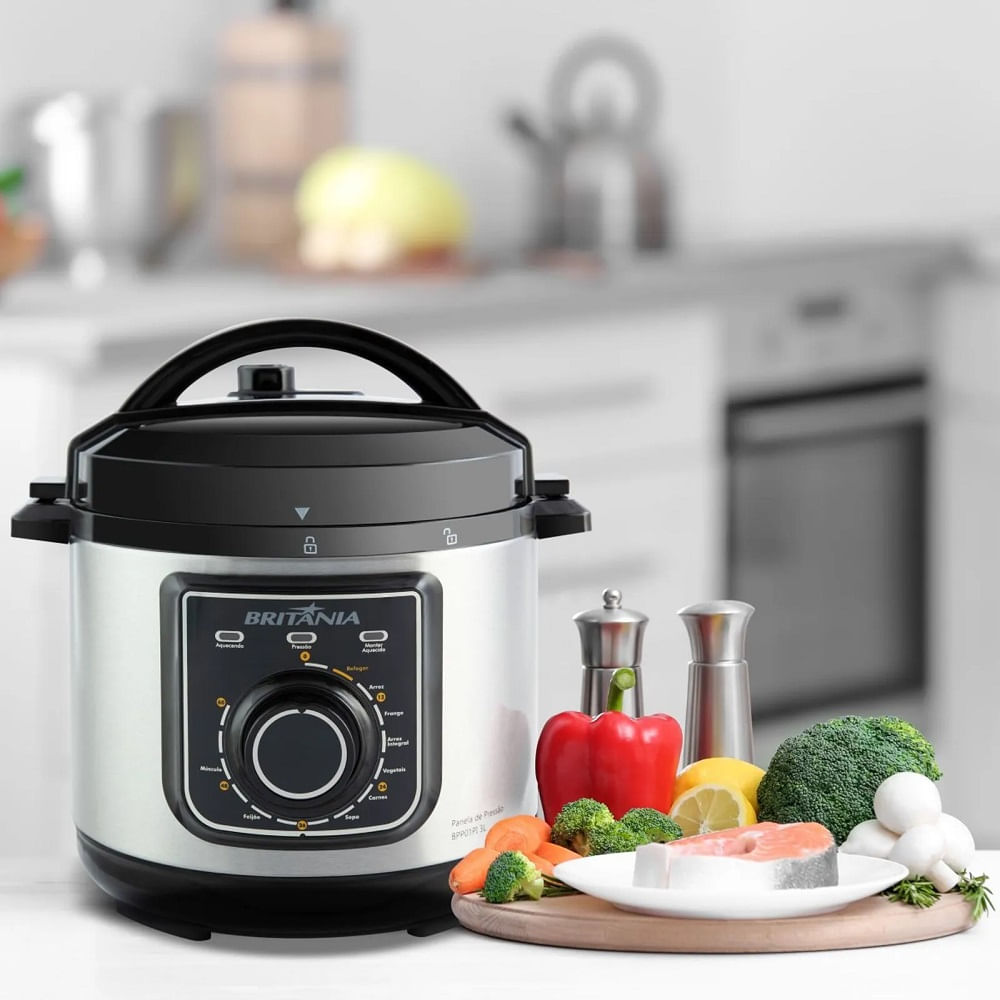 Panela de Pressão Britânia 3 Litros Multifuncional Preta/Inox BPP01PI – 127 Volts - Image 5