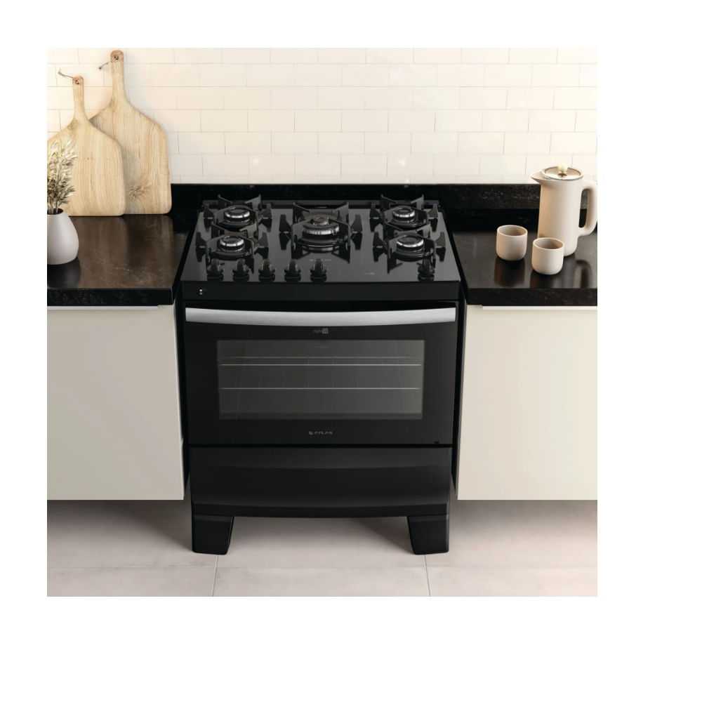 Fogão de Piso Atlas 5 Bocas com Mesa de Vidro Agile Up Glass Preto – Bivolt - Image 5