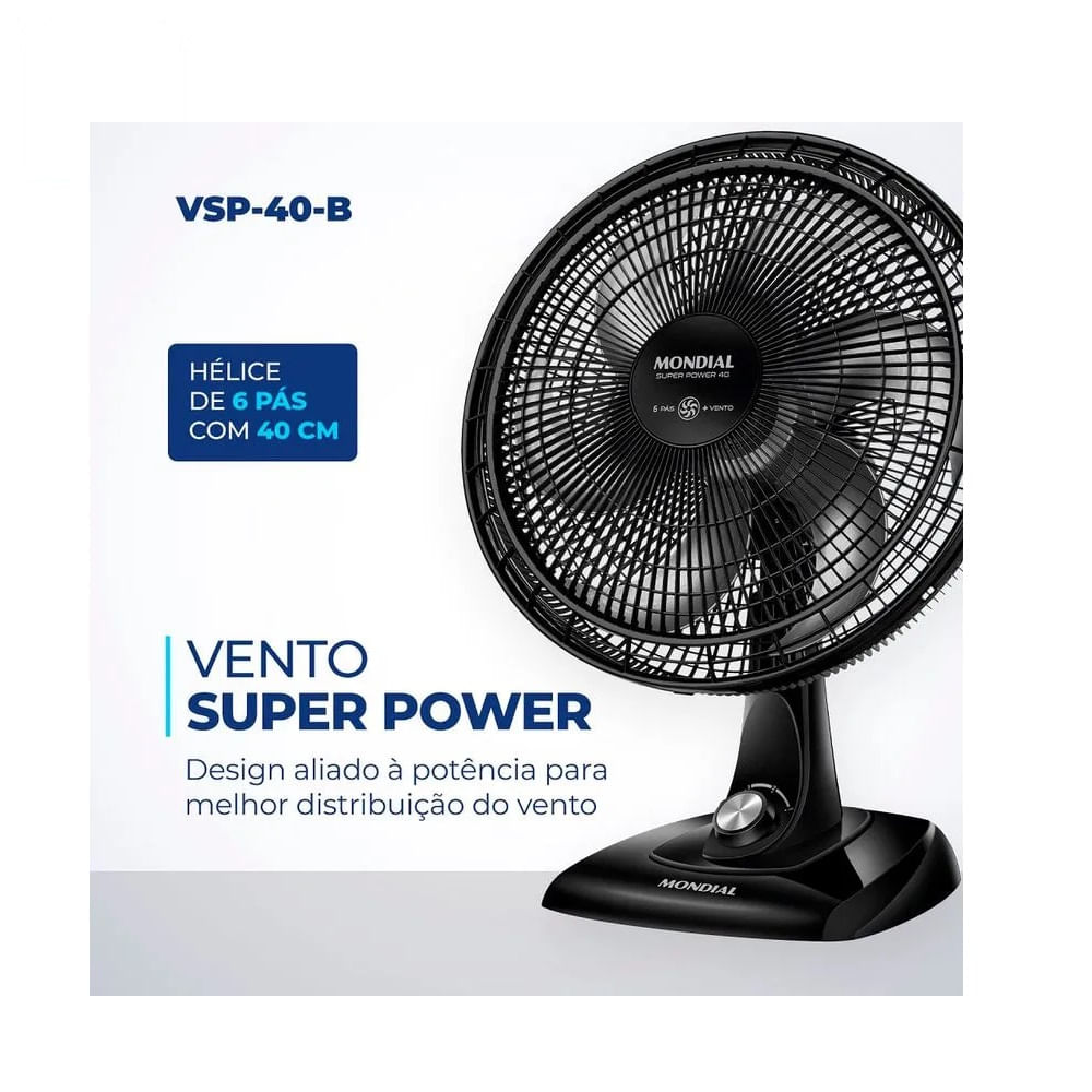 Ventilador de Mesa Mondial 40cm Preto VSP-40-B – 127 Volts - Image 3