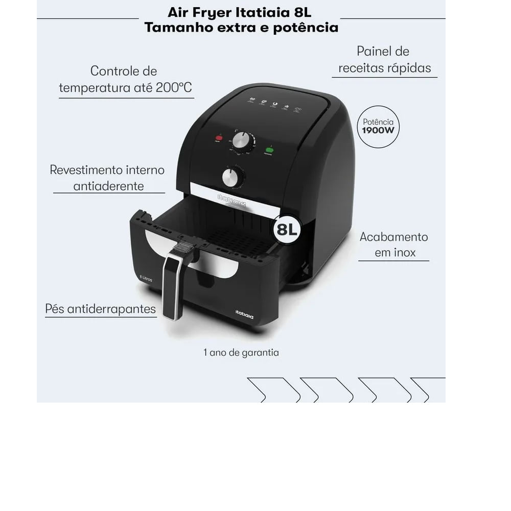 Fritadeira Air Fryer Itatiaia 8 Litros Preta AFITA1003 – 127 Volts - Image 6