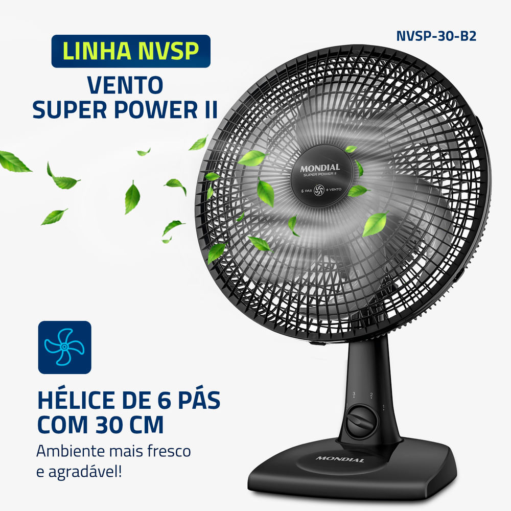 Ventilador de Mesa Mondial 30cm Super Power II Preto NVSP-30-B2 - 127 Volts - Image 3