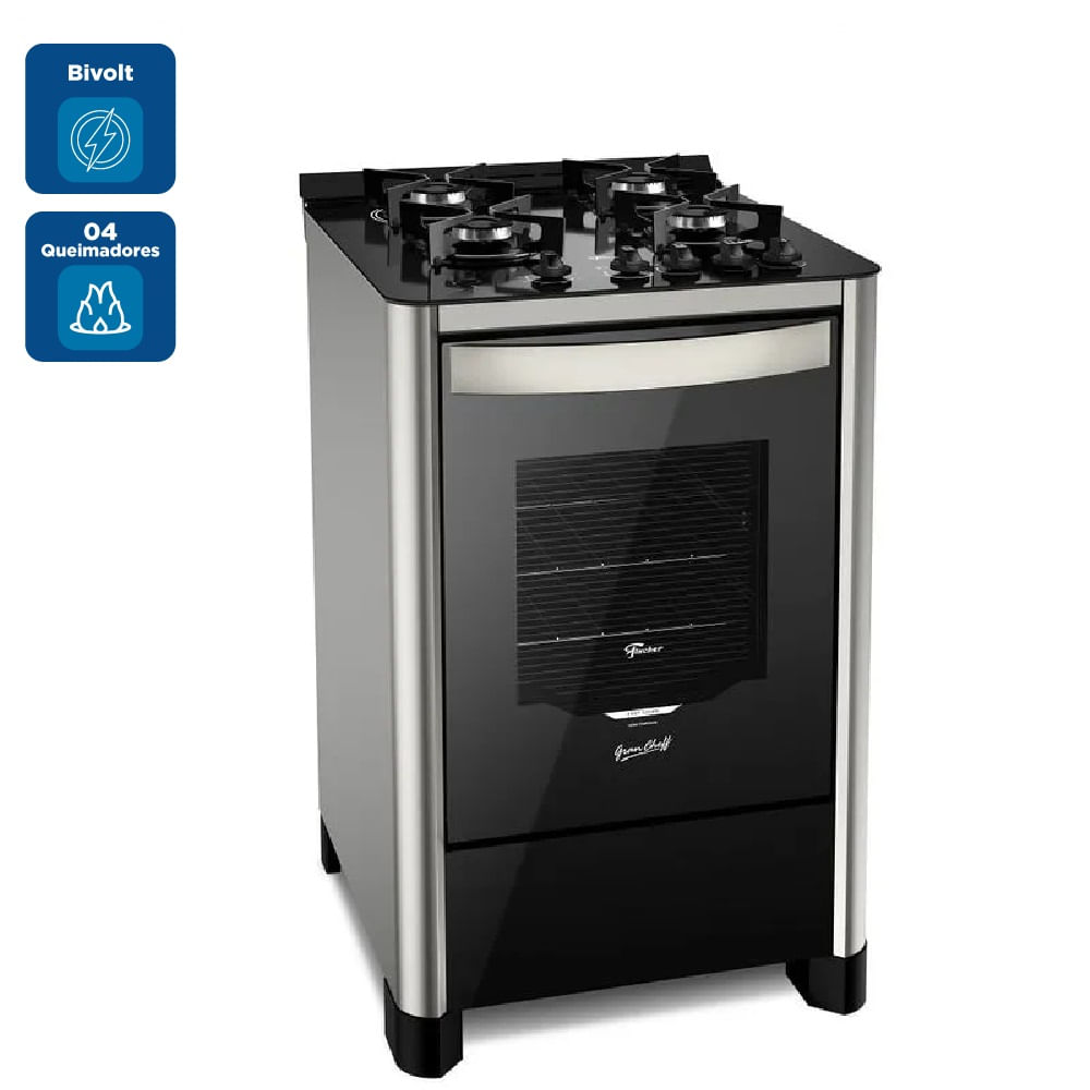 Fogão de Piso Fischer 4 Bocas Gran Cheff com Mesa de Vidro Silver - Bivolt - Image 2