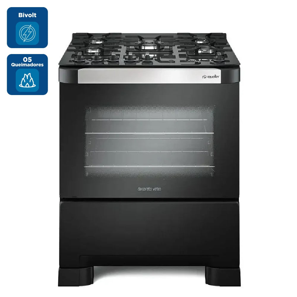 Fogão de Piso Mueller 5 Bocas Decorato Vetro Preto Fosco - Bivolt - Image 2